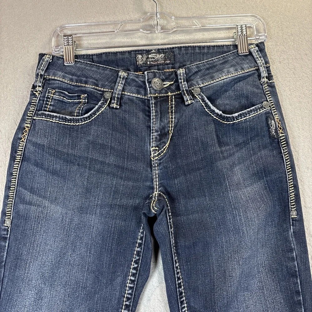 Silver Jeans Co Aiko Bootcut Jeans Womens 28x35 Dark Wash Blue Contrast Stitch
